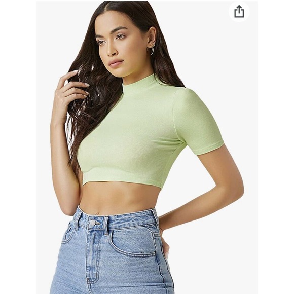 Shein Bright Orange Short Sleeved ribbed crop top. Size Medium - Picture 5 of 5